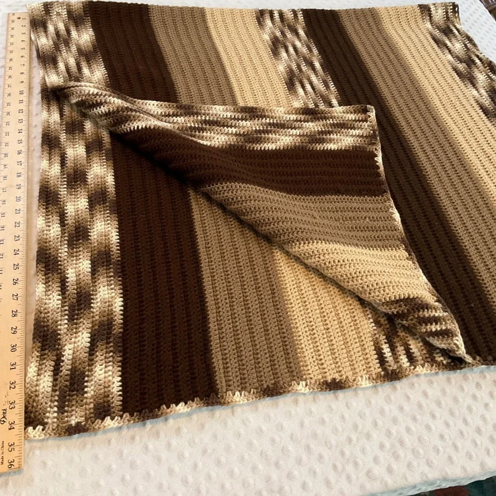 Handmade Crochet Blanket Throw Striped Earth Tones Cozy‎ Warm Home Decor